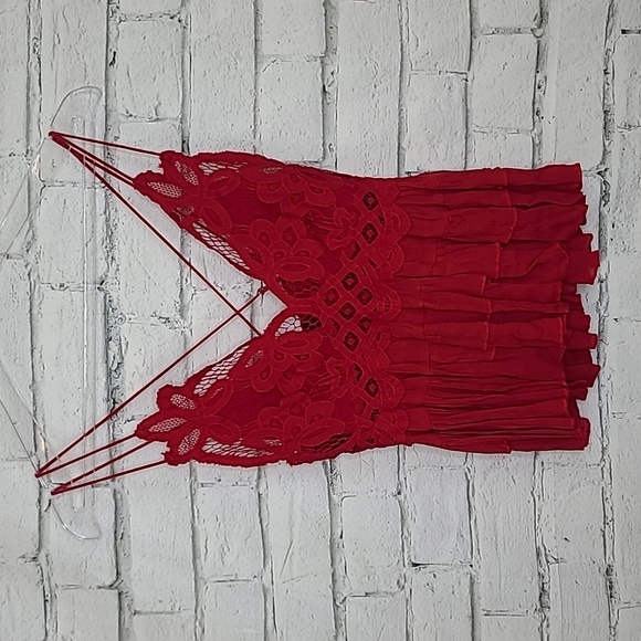 Free People Adella Peplum Cami Lace Ruffled Tank Blouse/Top in Red - NWT - Picture 8 of 17